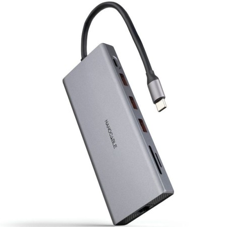 Hub nanocable usb - c 12 en 1 conversor usb - c 3.1 a 3xusb - a 3.2 + usb - c 3.2 + usb - c pd + 2xhdmi 4k@60hz + dp 4k@60hz + r