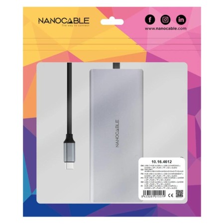 Hub nanocable usb - c 12 en 1 conversor usb - c 3.1 a 3xusb - a 3.2 + usb - c 3.2 + usb - c pd + 2xhdmi 4k@60hz + dp 4k@60hz + r