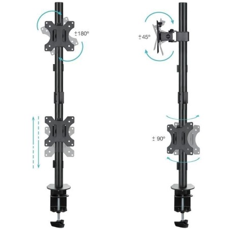 Soporte de mesa tooq 2 x 17 pulgadas - 32 pulgadas db1233tnv - b negro