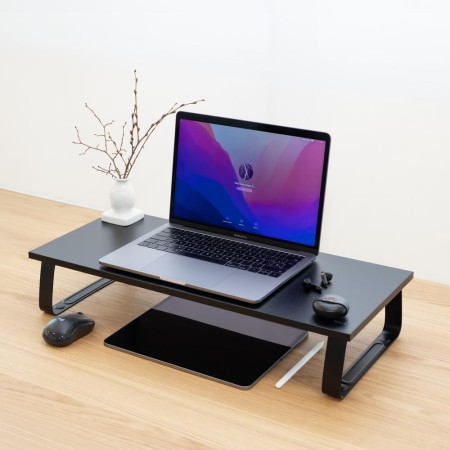 Soporte elevador tooq de madera para monitores negro