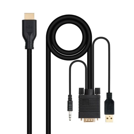 Cable Conversor Nanocable 10.15.4612/ HDMI Macho - VGA Macho/ Jack 3.5 Macho/ USB Macho/ 1.8m/ Negro