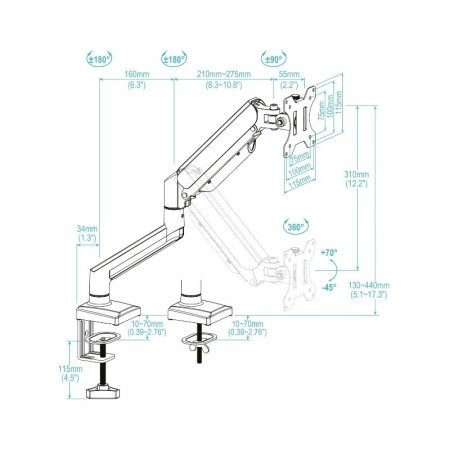 Soporte mesa tooq vesa hasta 34 pulgadas 100x100mm max 10kg blanco