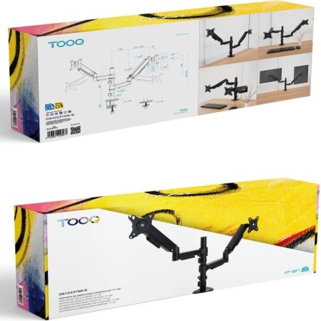 Soporte mesa tooq pantalla gira inclina 2 brazos 17 - 32 negro