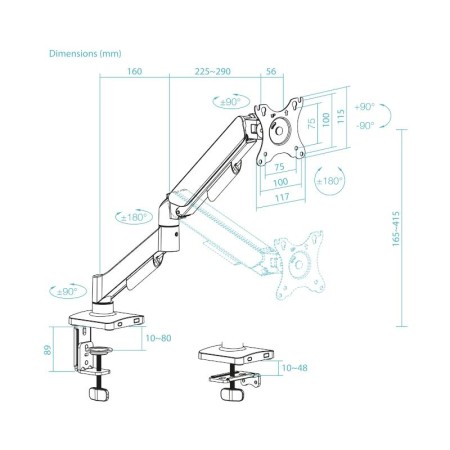 Soporte mesa tooq vesa hasta 32 pulgadas 100x100mm max 9kg