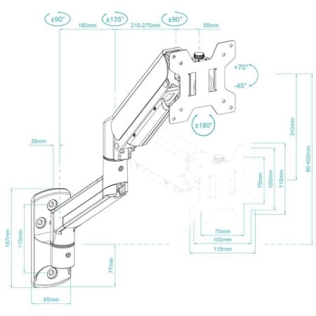 Soporte mesa tooq vesa hasta 34 pulgadas 100x100mm max 10kg