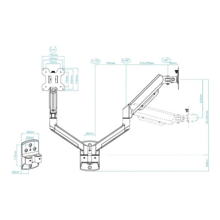 Soporte mesa tooq vesa hasta 34 pulgadas 100x100mm brazo doble max 10kg - brazo