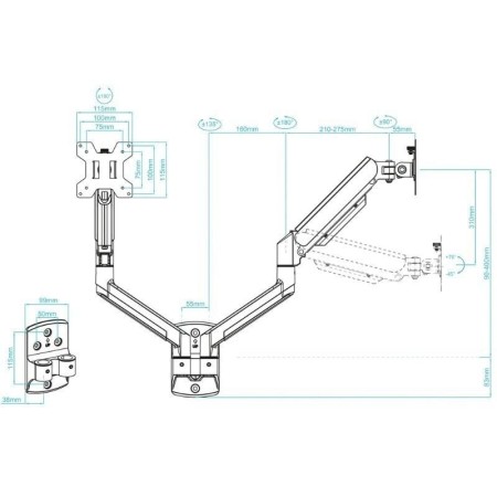 Soporte mesa tooq vesa hasta 34 pulgadas 100x100mm brazo doble max 10kg - brazo