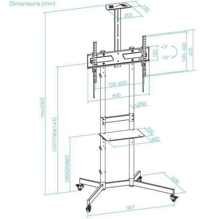 Soporte suelo con ruedas tooq vesa hasta 70 pulgadas 600x400mm max 70kg