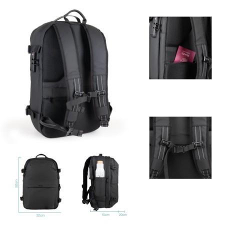 Mochila tooq tqbp - v101 - bk para portatil 17 pulgadas negra + comprension vacio y bomba aire 30 - 55l
