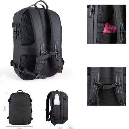 Mochila tooq tqbp - v101 - bk para portatil 17 pulgadas negra + comprension vacio y bomba aire 30 - 55l