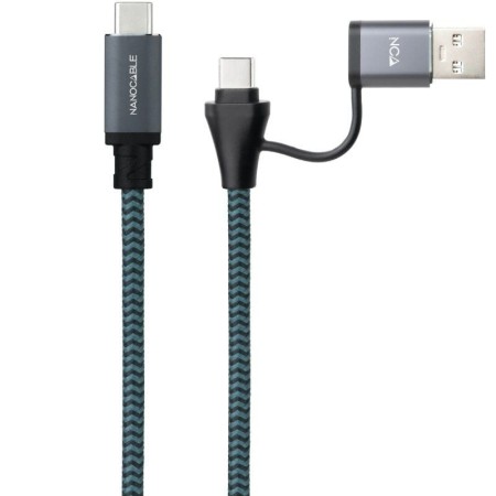 Cable USB 3.2 Tipo-C Nanocable 10.01.4111-COMB/ USB Tipo-C Macho + USB Macho - USB Tipo-C Macho/ Hasta 100W/ 20Gbps/ 1m/ Gris y 