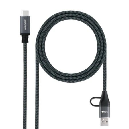 Cable USB 3.2 Tipo-C Nanocable 10.01.4111-COMB/ USB Tipo-C Macho + USB Macho - USB Tipo-C Macho/ Hasta 100W/ 20Gbps/ 1m/ Gris y 