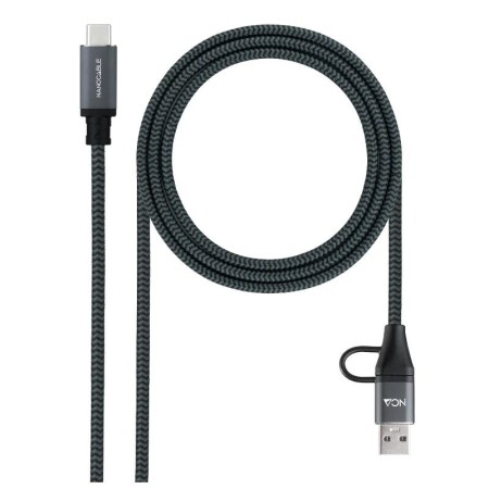 Cable USB 3.2 Tipo-C Nanocable 10.01.4111-L150-COMB/ USB Tipo-C Macho + USB Macho - USB Tipo-C Macho/ Hasta 100W/ 20Gbps/ 1.5m/ 