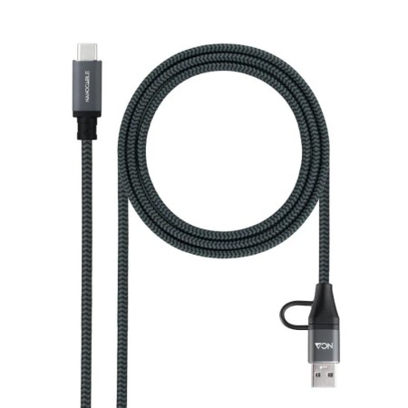 Cable USB 3.2 Tipo-C Nanocable 10.01.4112-COMB/ USB Tipo-C Macho + USB Macho - USB Tipo-C Macho/ Hasta 100W/ 20Gbps/ 2m/ Gris y 