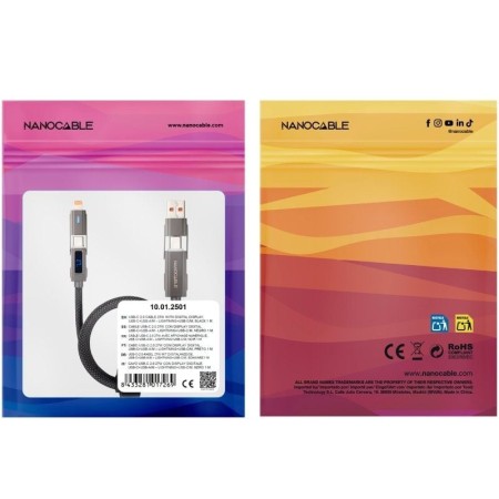 Cable USB 2.0 Tipo-C Nanocable 10.01.2501/ USB Tipo-C Macho + USB Macho - USB Tipo-C Macho + Lightning Macho/ Hasta 27W/ 480Mbps