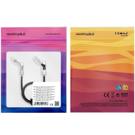 Cable USB 2.0 Tipo-C Nanocable 10.01.2602/ USB Tipo-C Macho + USB Macho - USB Tipo-C Macho + Lightning Macho/ Hasta 27W/ 480Mbps