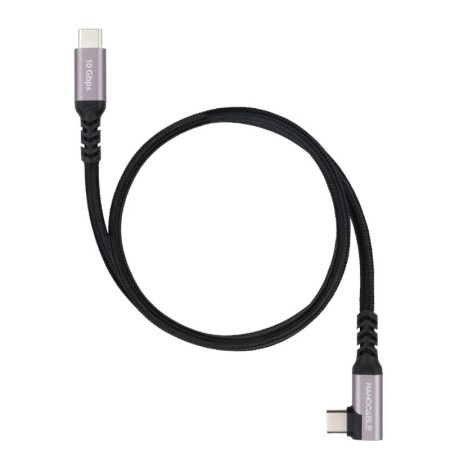 Cable USB 3.2 Tipo-C Acodado Nanocable 10.01.4700/ USB Tipo-C Macho - USB Tipo-C Macho/ Hasta 100W/ 10Gbps/ 50cm/ Negro