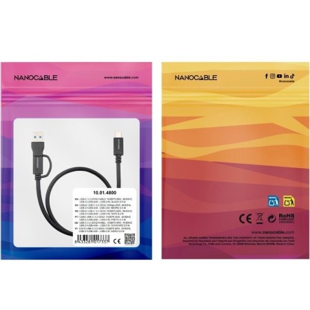 Cable USB 3.2 Tipo-C Nanocable 10.01.4800/ USB Tipo-C Macho/ USB Macho - USB Tipo-C Macho/ Hasta 60W/ 10Gbps/ 50cm/ Negro