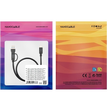 Cable USB 3.2 Tipo-C Nanocable 10.01.4801/ USB Tipo-C Macho/ USB Macho - USB Tipo-C Macho/ Hasta 60W/ 10Gbps/ 1m/ Negro