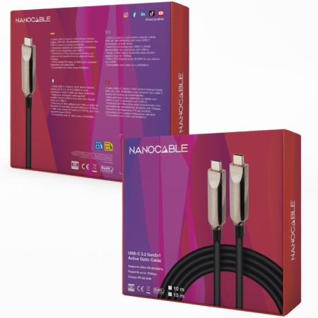 Cable USB 3.2 Tipo-C AOC Nanocable 10.01.4605/ USB Tipo-C Macho - USB Tipo-C Macho/ Hasta 60W/ 10Gbps/ 5m/ Negro
