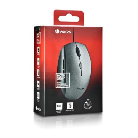 Ratón Ergonómico NGS Moth Gray/ Hasta 1600 DPI/ Gris