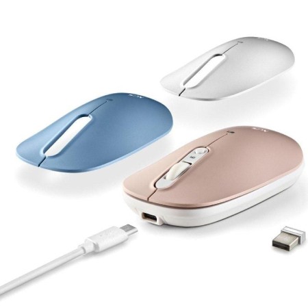 Ratón Inalámbrico NGS Shell-RB/ Batería recargable/ Hasta 1600 DPI/ Azul/ Blanco/ Rosa