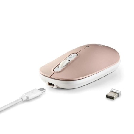 Ratón Inalámbrico NGS Shell-RB/ Batería recargable/ Hasta 1600 DPI/ Azul/ Blanco/ Rosa