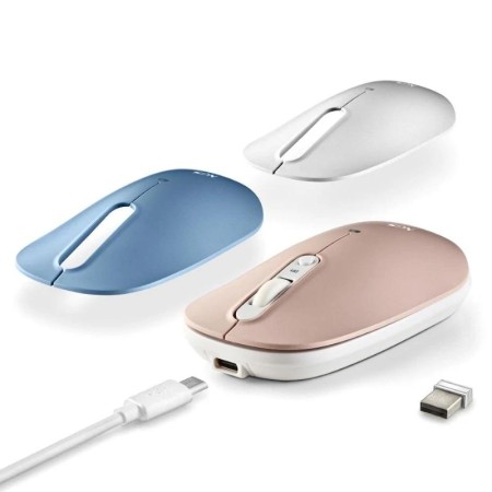 Ratón Inalámbrico NGS Shell-RB/ Batería recargable/ Hasta 1600 DPI/ Azul/ Blanco/ Rosa