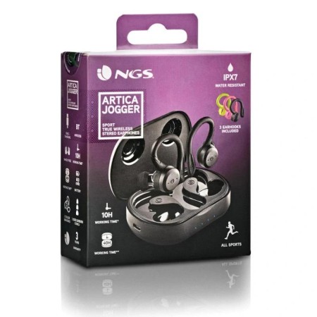 Auriculares Deportivos Bluetooth NGS Ártica Jogger con estuche de carga/ Autonomía 10h/ Negros