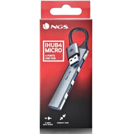 Hub USB NGS IHUB4 Micro/ 4xUSB/ Gris