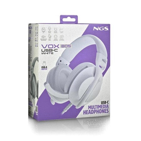 Auriculares NGS VOX805 USB-C/ con Micrófono/ USB Tipo-C/ Blancos