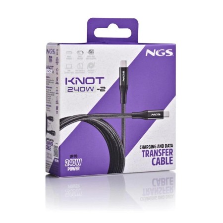 Cable USB 4.0 Tipo-C NGS KNOT/ USB Tipo-C Macho - USB Tipo-C Macho/ Hasta 240W/ 40Gbps/ 2m/ Negro