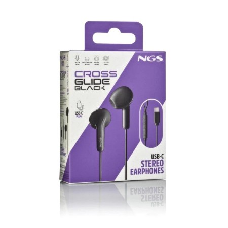 Auriculares Intrauditivos NGS Cross Glide/ con Micrófono/ USB Tipo-C/ Negros