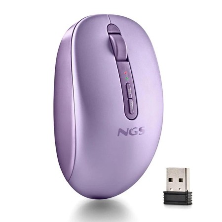Ratón Ergonómico Inalámbrico NGS Fog Dual FOGDUALPURPLE Silencioso/ Hasta 1600 DPI/ Púrpura