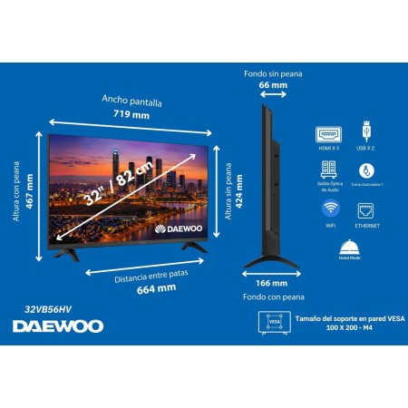Tv daewoo 32 pulgadas led hd ready - 32vb56hv - smart tv