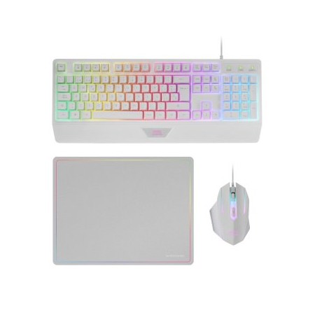Pack Gaming Mars Gaming MCP124/ Teclado H-MECH + Ratón Óptico + Alfombrilla/ Blanco