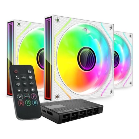 Pack 3 Ventiladores Mars Gaming MF-3DPROKIT/ 12cm + HUB + Mando a Distancia/ ARGB/ Blanco