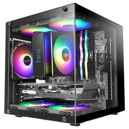 Caja ordenador mars gaming mc - cube matx argb cristal templado negra