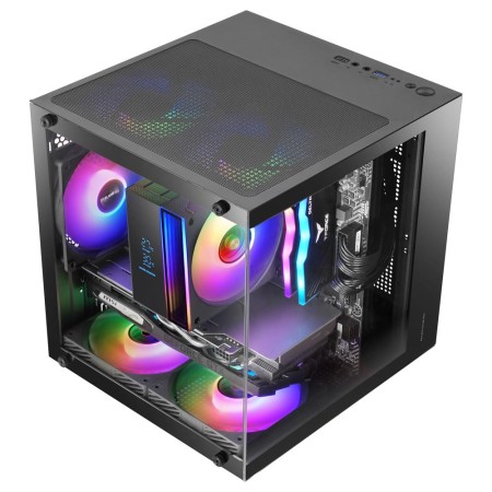 Caja ordenador mars gaming mc - cube matx argb cristal templado negra