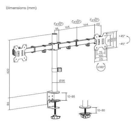 Soporte de Mesa para 2 Monitores Aisens DT32TSR-279/ Giratorio/ Inclinable/ hasta 10kg