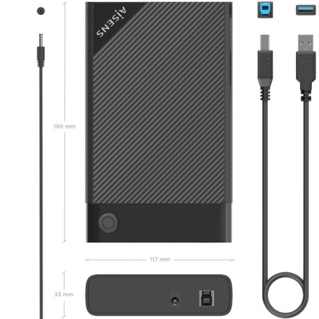 Caja Externa para Disco Duro de 3.5″ Aisens ASE-3529B/ USB 3.1/ Sin tornillos