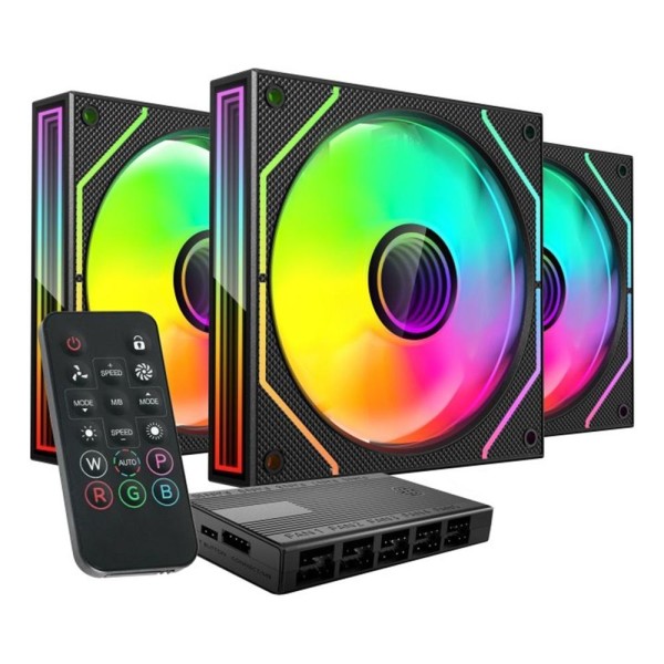 Ventilador caja mars gaming mf3dprokit argb 3x120mm negro  hub rf remote