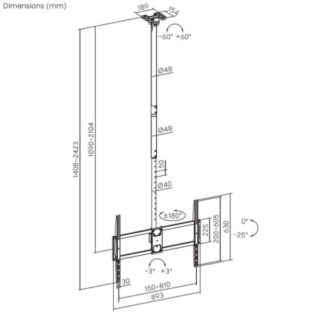 Soporte de Techo Inclinable/ Giratorio/ Nivelable/ Extensible Aisens CT100TSLE-393 para TV de 50-100″/ hasta 80kg