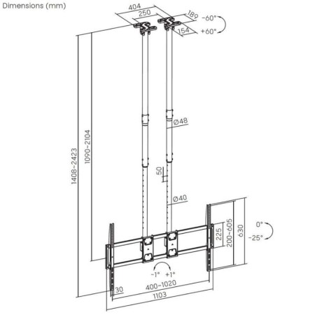 Soporte de Techo Inclinable/ Giratorio/ Nivelable Aisens CT120TLE-395 para TV de 60-120″/ hasta 120kg