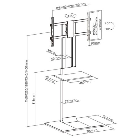 Soporte de Suelo Inclinable/ Giratorio con Bandeja DVD Aisens FT86TSE-399 para TV de 37-86″/ hasta 50kg