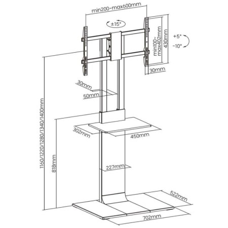 Soporte de Suelo Inclinable/ Giratorio con Bandeja DVD Aisens FT86TSE-401 para TV de 37-86″/ hasta 50kg