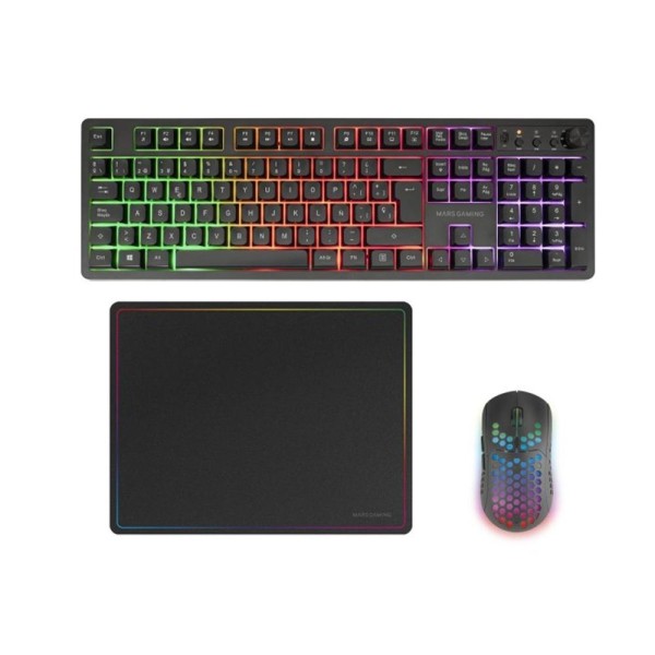 Teclado  raton mars gaming mcpwxes inalambrico negro  alfombrilla