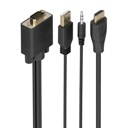 Cable Conversor Aisens A115-1009 SVGA Macho - USB Macho/ Jack Macho - HDMI Macho/ 2m/ Negro