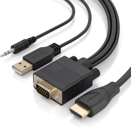 Cable Conversor Aisens A122-1013 SVGA Macho - USB Macho - Jack Macho/ HDMI Macho/ 1m/ Negro
