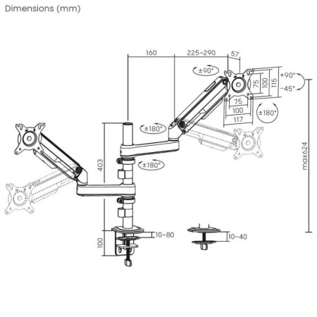 Soporte de Mesa con Contrapeso para 2 Monitores Aisens DT32TSR-453/ Giratorio/ Inclinable/ hasta 9kg